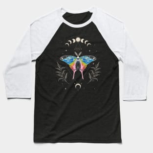 Queer Luna Moth Celestial Cottagecore LGBT Pride Flag Baseball T-Shirt